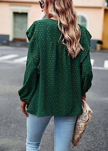 Women's Long Sleeve Blouses Ruffle Swiss Dot Crochet Loose Fit