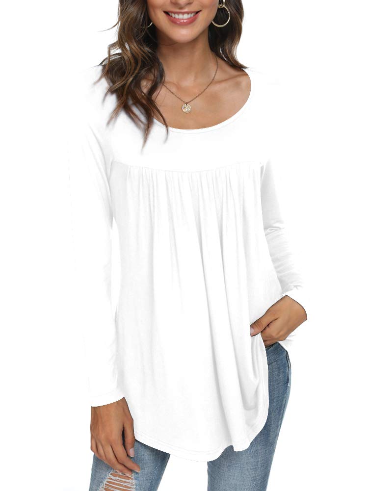 Womens Long Sleeve Loose Fit Tunic Tops Casual Ruffle T Shirt Blouses for Leggings