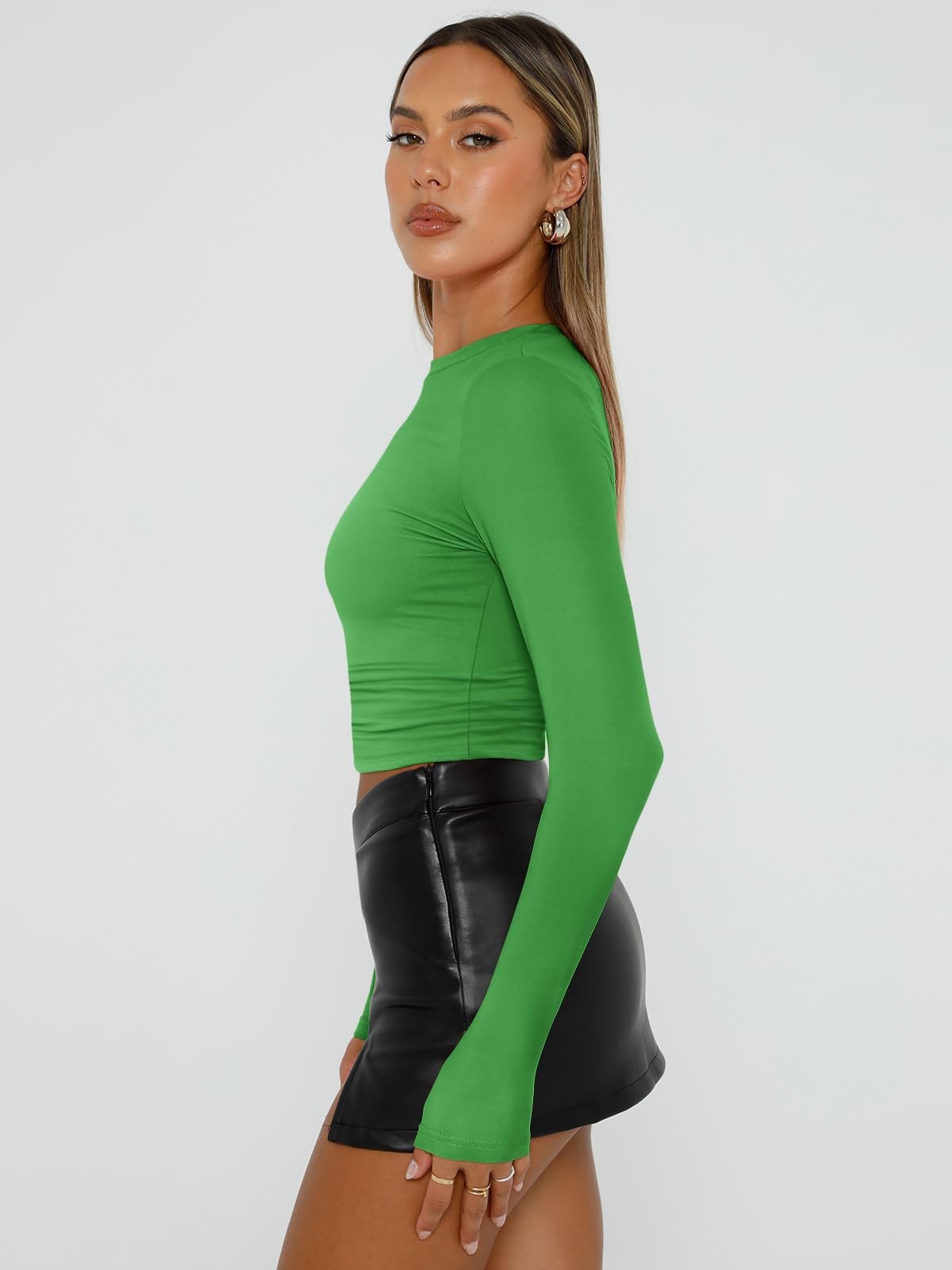 Trendy Queen Womens Long Sleeve Shirts Basic Crop Tops Tight Slim Fit Cute Teen Girls Fall Winter Y2k Clothes