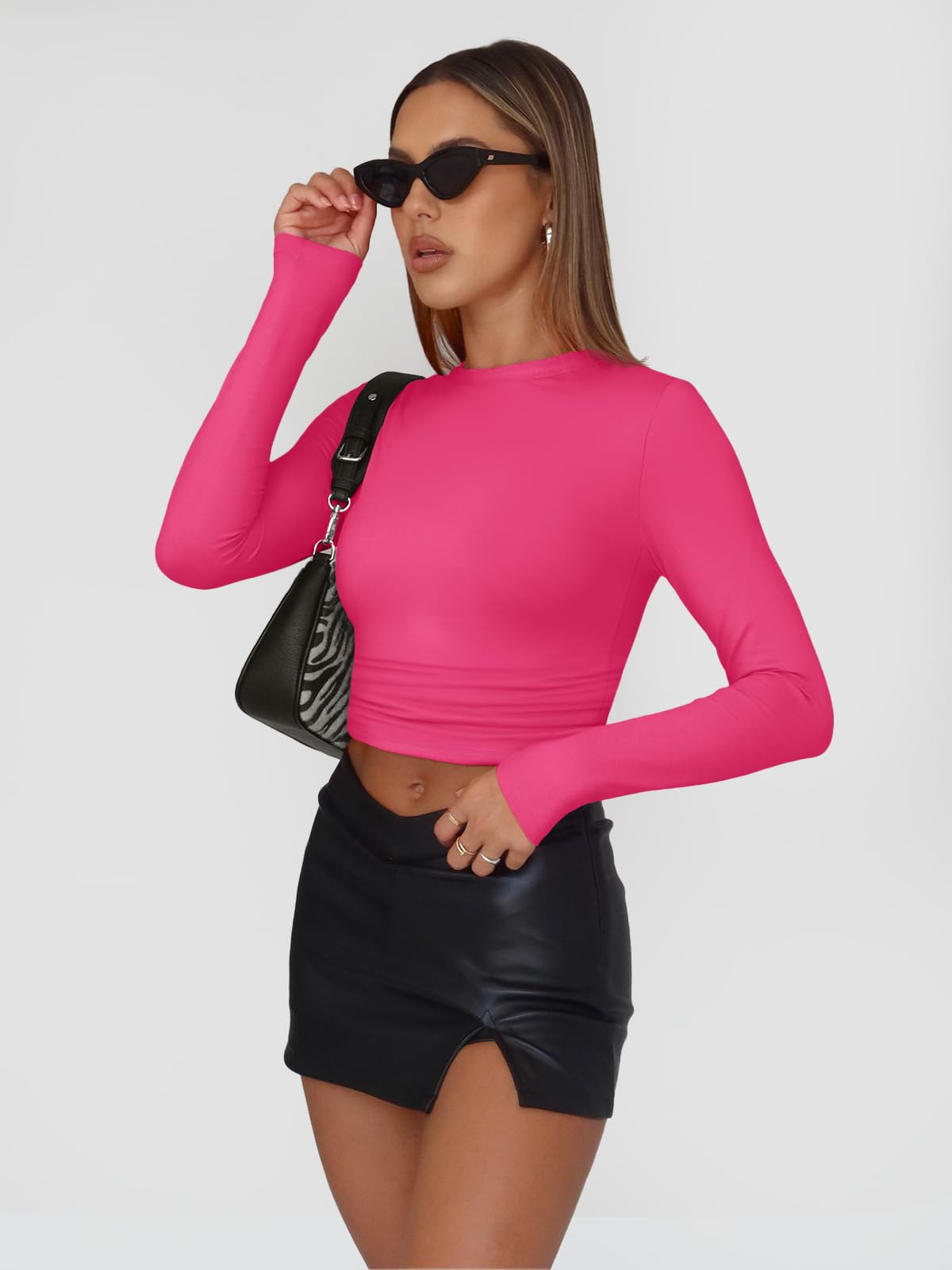 Trendy Queen Womens Long Sleeve Shirts Basic Crop Tops Tight Slim Fit Cute Teen Girls Fall Winter Y2k Clothes