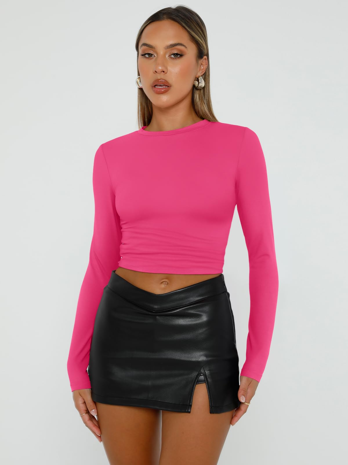 Trendy Queen Womens Long Sleeve Shirts Basic Crop Tops Tight Slim Fit Cute Teen Girls Fall Winter Y2k Clothes