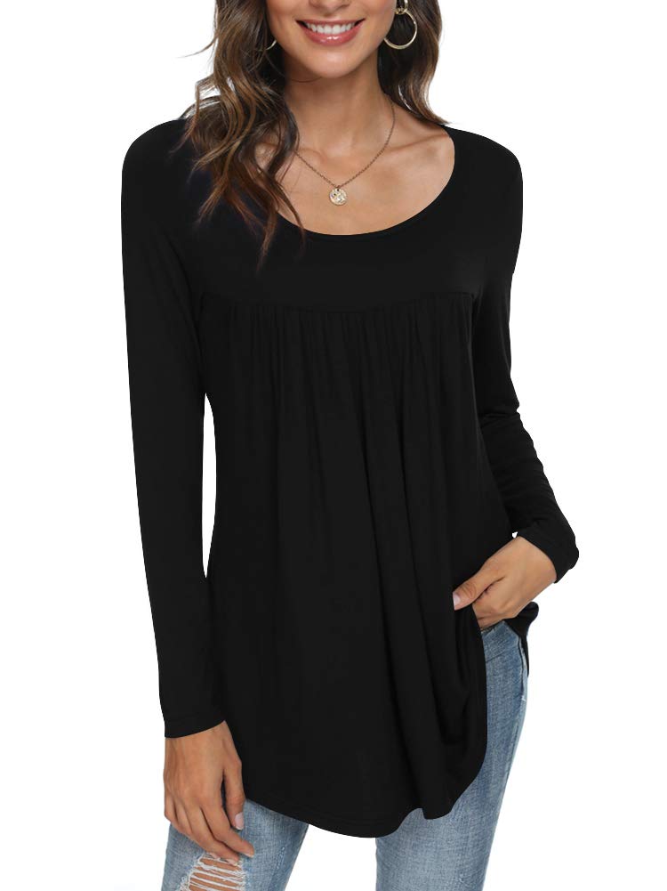 Womens Long Sleeve Loose Fit Tunic Tops Casual Ruffle T Shirt Blouses for Leggings