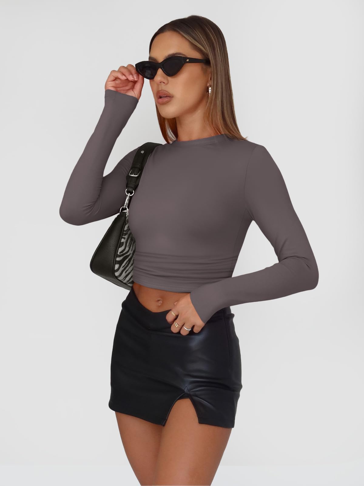 Trendy Queen Womens Long Sleeve Shirts Basic Crop Tops Tight Slim Fit Cute Teen Girls Fall Winter Y2k Clothes