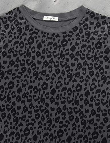 Womens Leopard Print Tops Short Sleeve Round Neck Casual T Shirts Tees