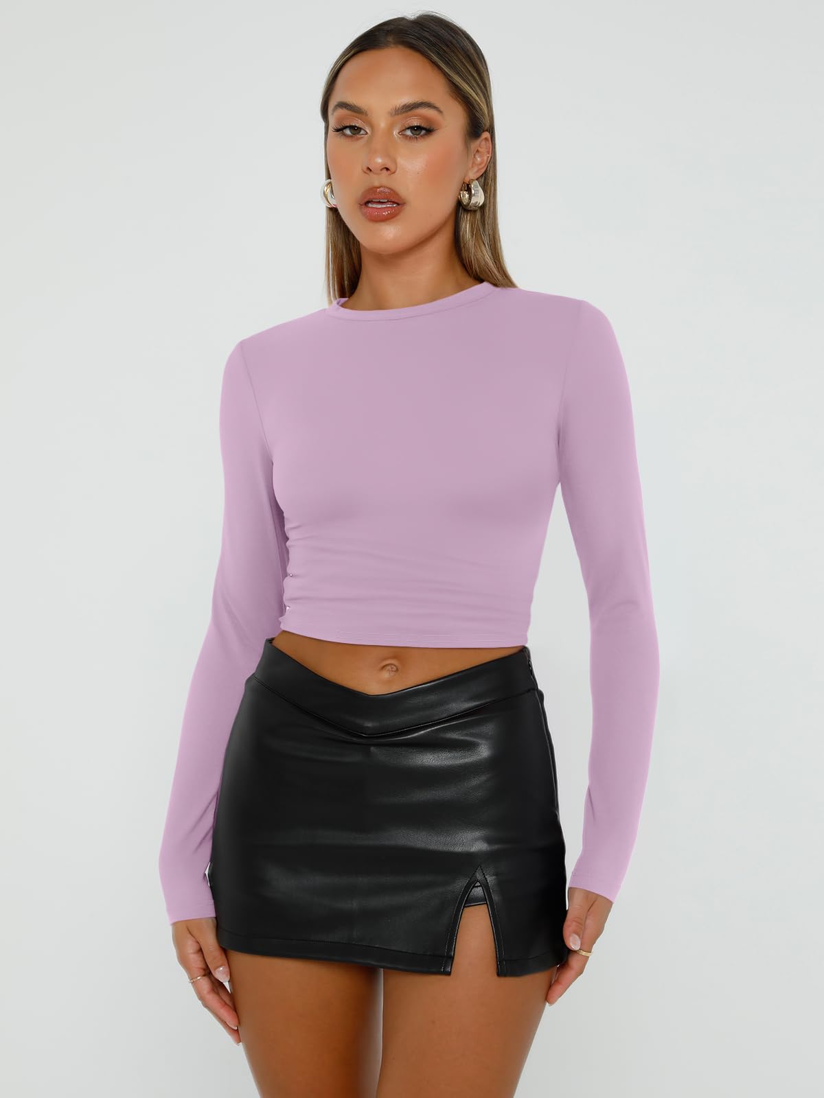 Trendy Queen Womens Long Sleeve Shirts Basic Crop Tops Tight Slim Fit Cute Teen Girls Fall Winter Y2k Clothes