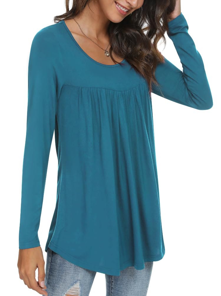 Womens Long Sleeve Loose Fit Tunic Tops Casual Ruffle T Shirt Blouses for Leggings