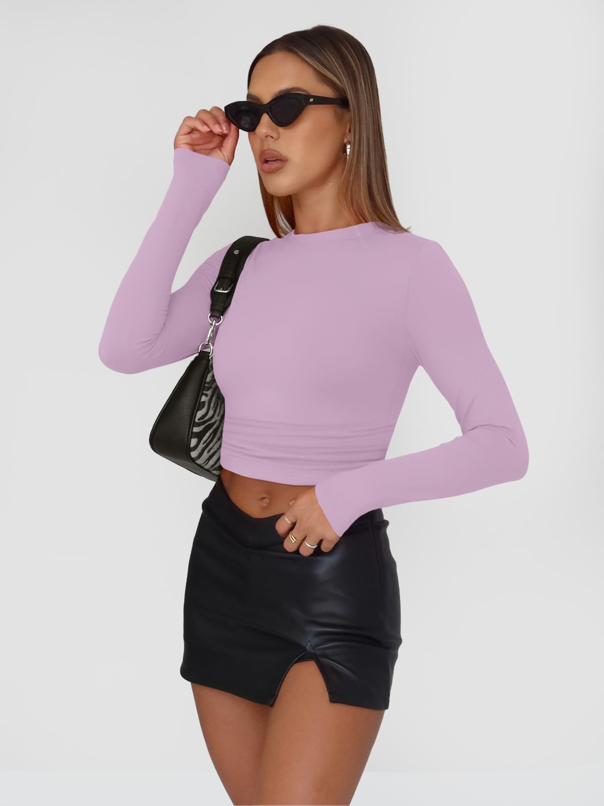 Trendy Queen Womens Long Sleeve Shirts Basic Crop Tops Tight Slim Fit Cute Teen Girls Fall Winter Y2k Clothes