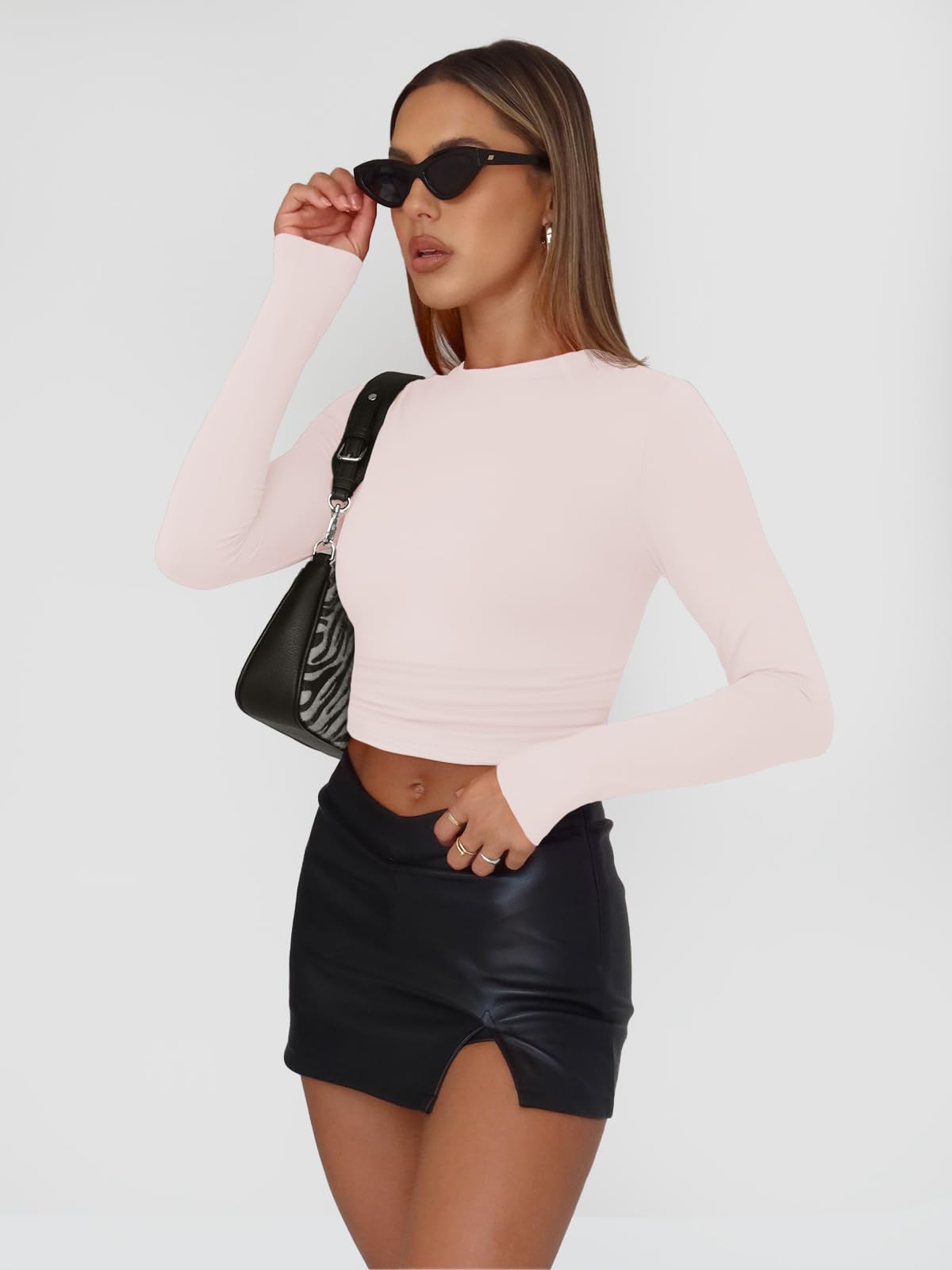 Trendy Queen Womens Long Sleeve Shirts Basic Crop Tops Tight Slim Fit Cute Teen Girls Fall Winter Y2k Clothes
