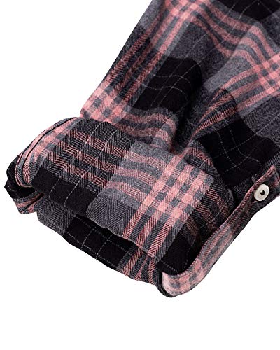 Womens Plaid Flannel Shirts Long Sleeve Roll Up Casual Button Down Shirt