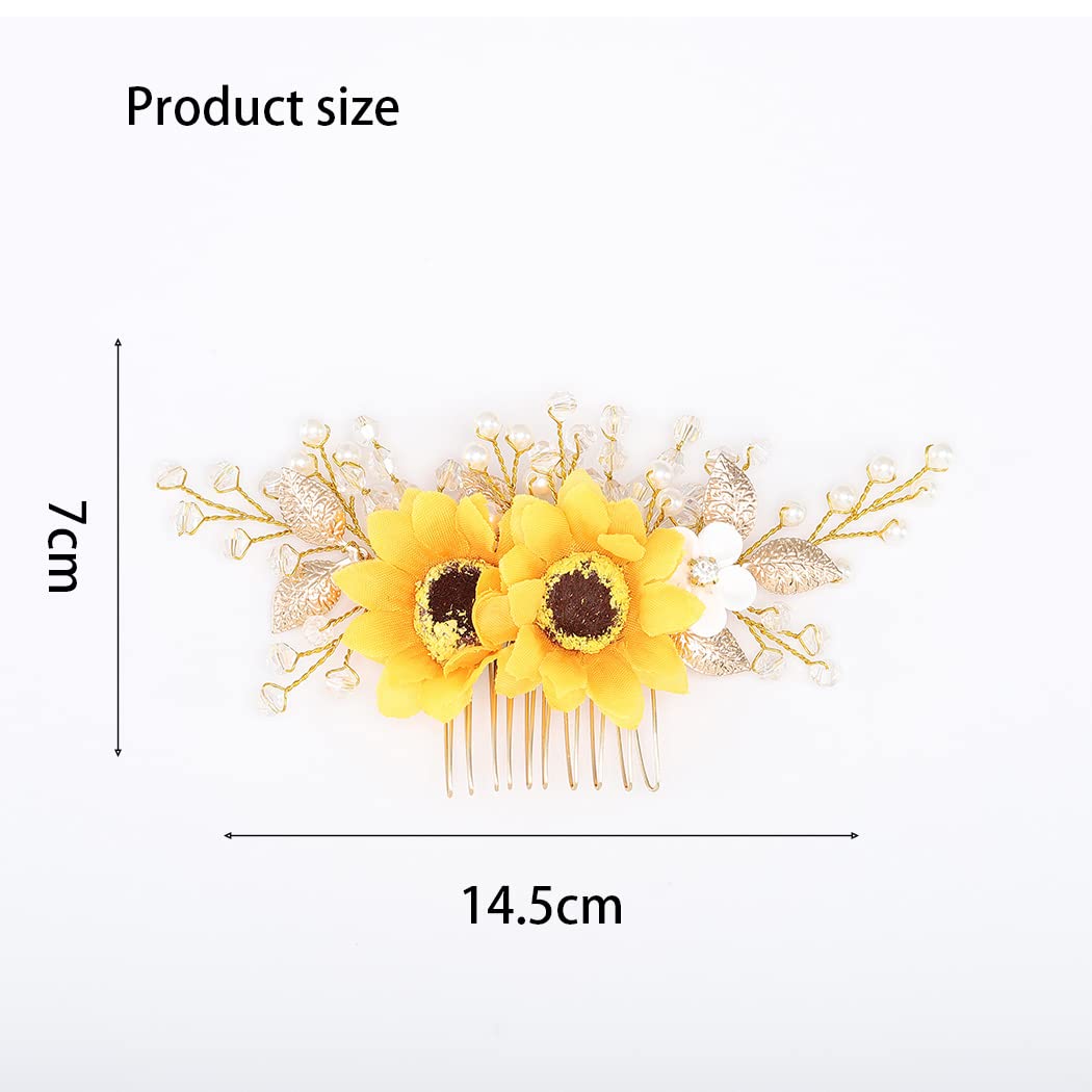 Jeairts Sunflower Bride Wedding Hair Comb Crystal Pearl Bridal Hair Pieces Leaf Side Combs Hair Dress Decorative Hair Accessories for Women and Girls (1-Silver)