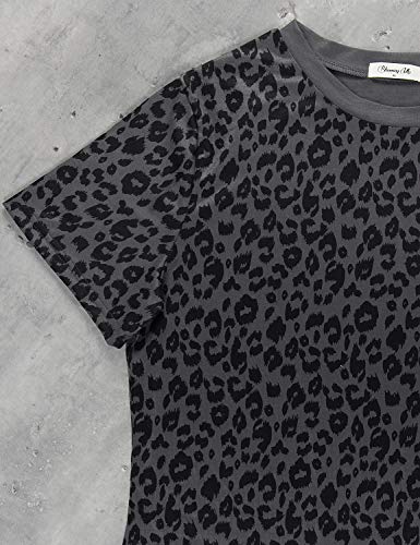 Womens Leopard Print Tops Short Sleeve Round Neck Casual T Shirts Tees