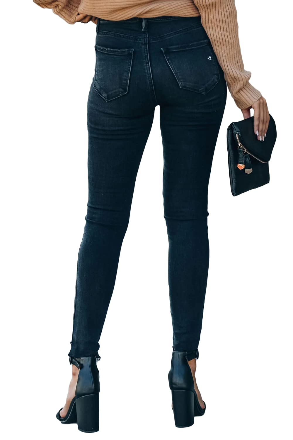 Women's High Rise Skinny Stretch Ripped Jeans High Waisted Destroyed Denim Pants