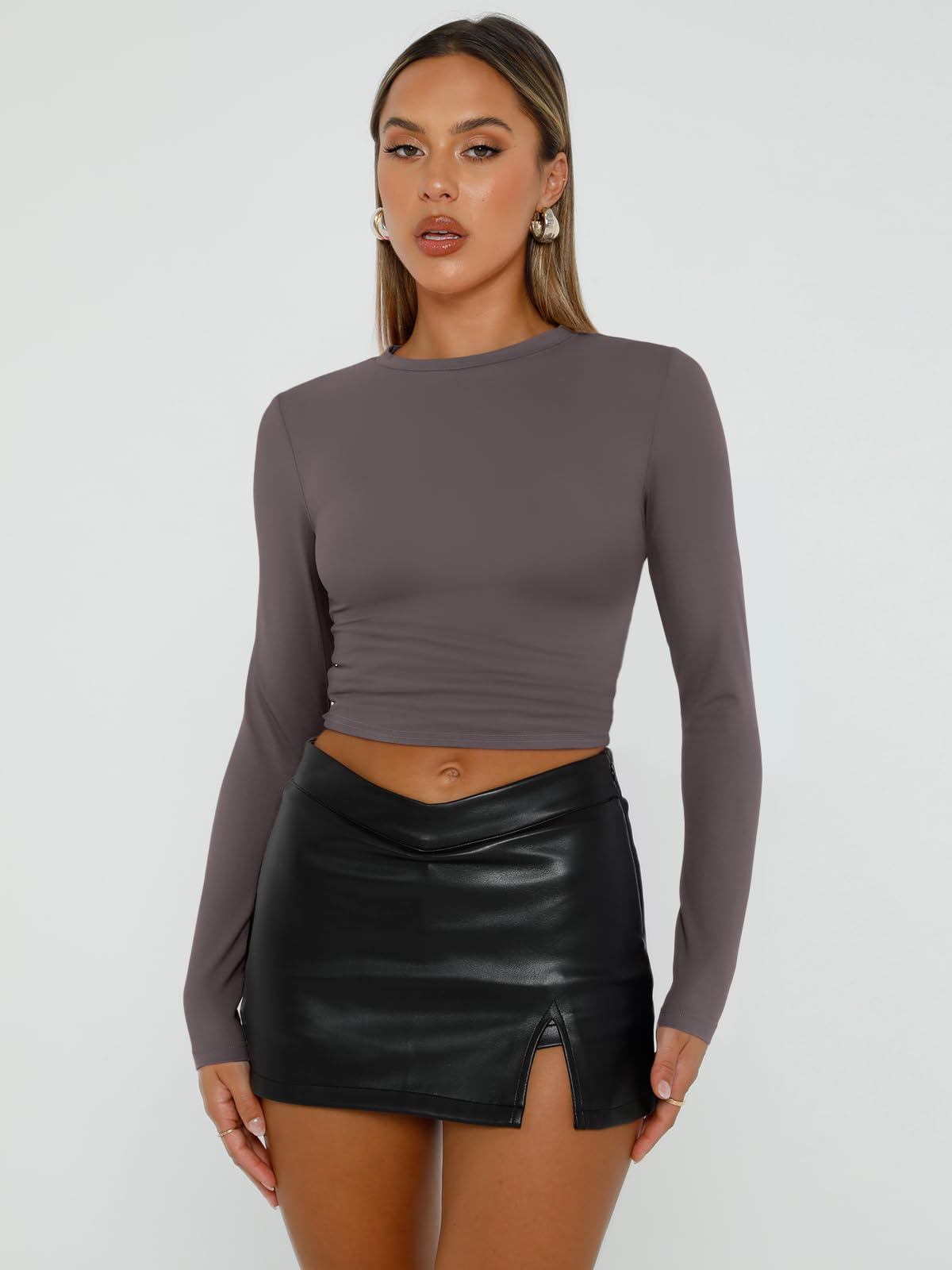 Trendy Queen Womens Long Sleeve Shirts Basic Crop Tops Tight Slim Fit Cute Teen Girls Fall Winter Y2k Clothes