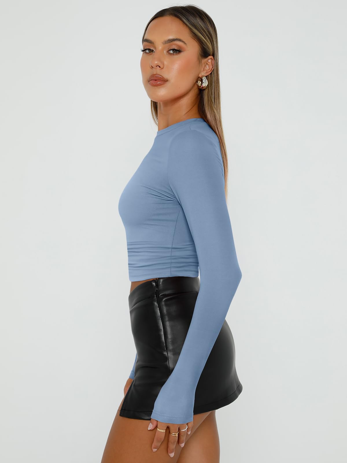 Trendy Queen Womens Long Sleeve Shirts Basic Crop Tops Tight Slim Fit Cute Teen Girls Fall Winter Y2k Clothes