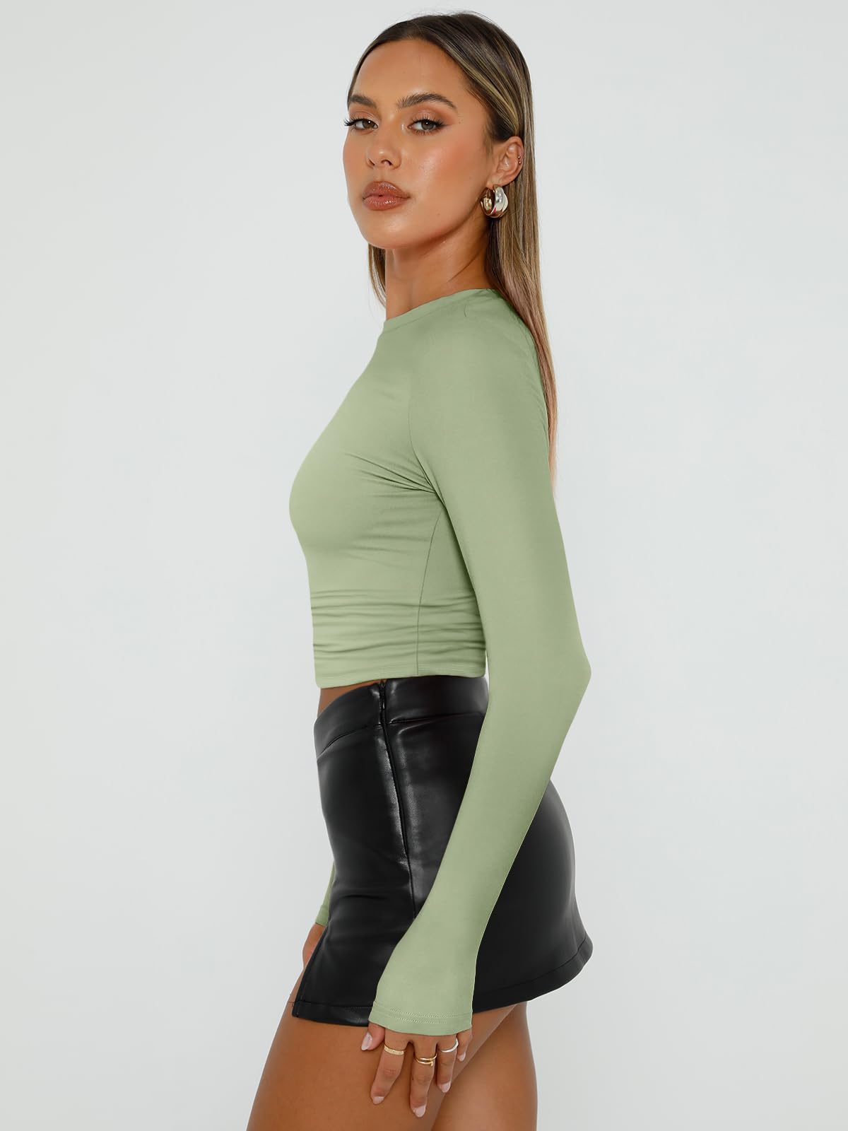 Trendy Queen Womens Long Sleeve Shirts Basic Crop Tops Tight Slim Fit Cute Teen Girls Fall Winter Y2k Clothes