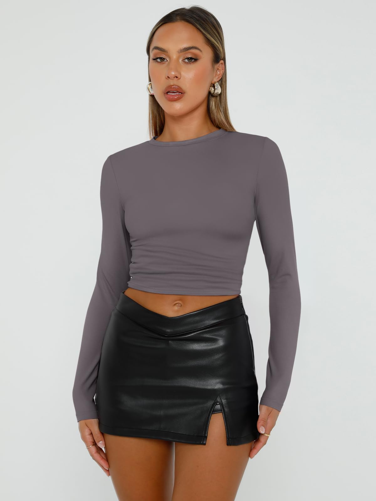 Trendy Queen Womens Long Sleeve Shirts Basic Crop Tops Tight Slim Fit Cute Teen Girls Fall Winter Y2k Clothes