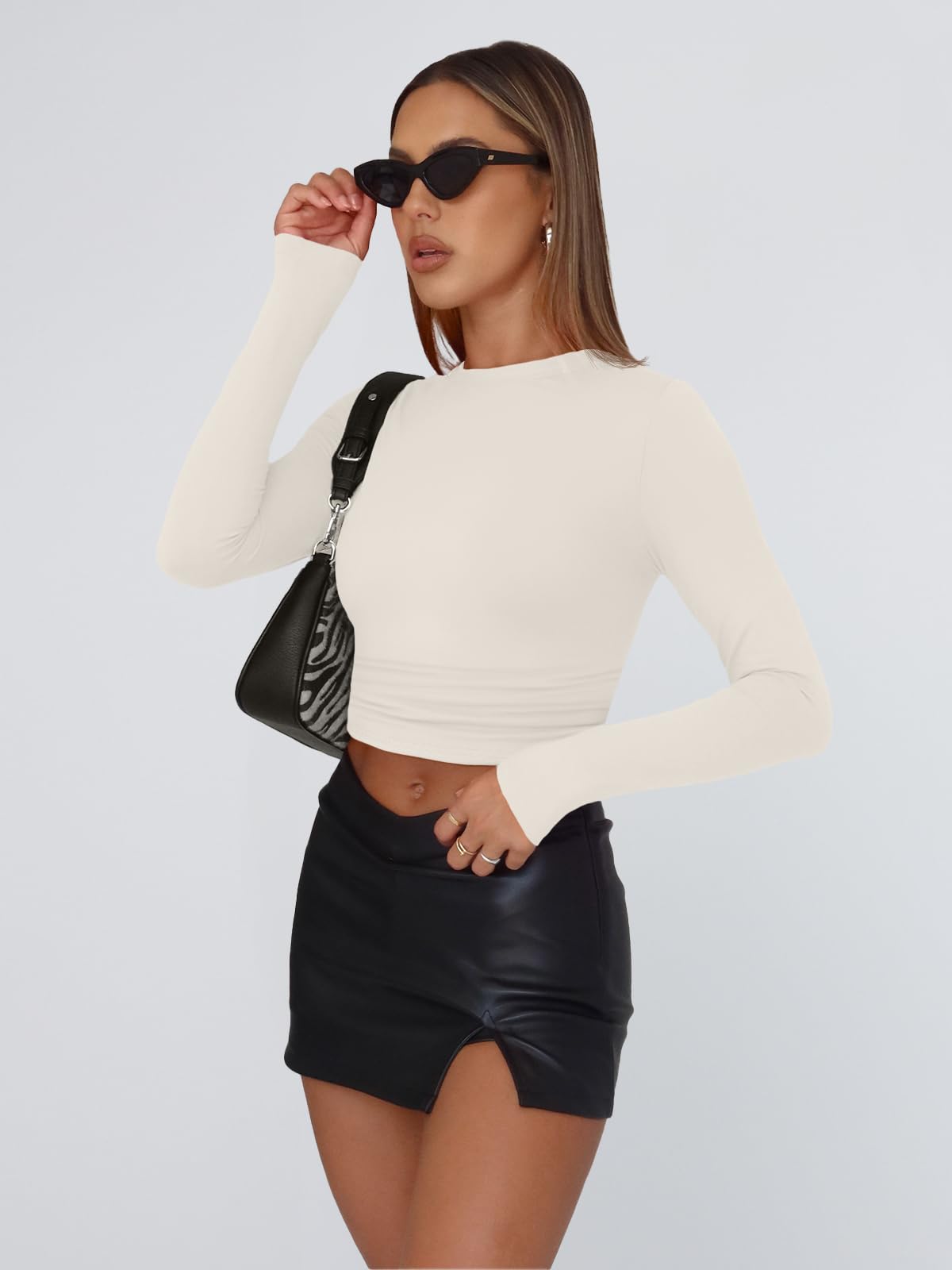 Trendy Queen Womens Long Sleeve Shirts Basic Crop Tops Tight Slim Fit Cute Teen Girls Fall Winter Y2k Clothes