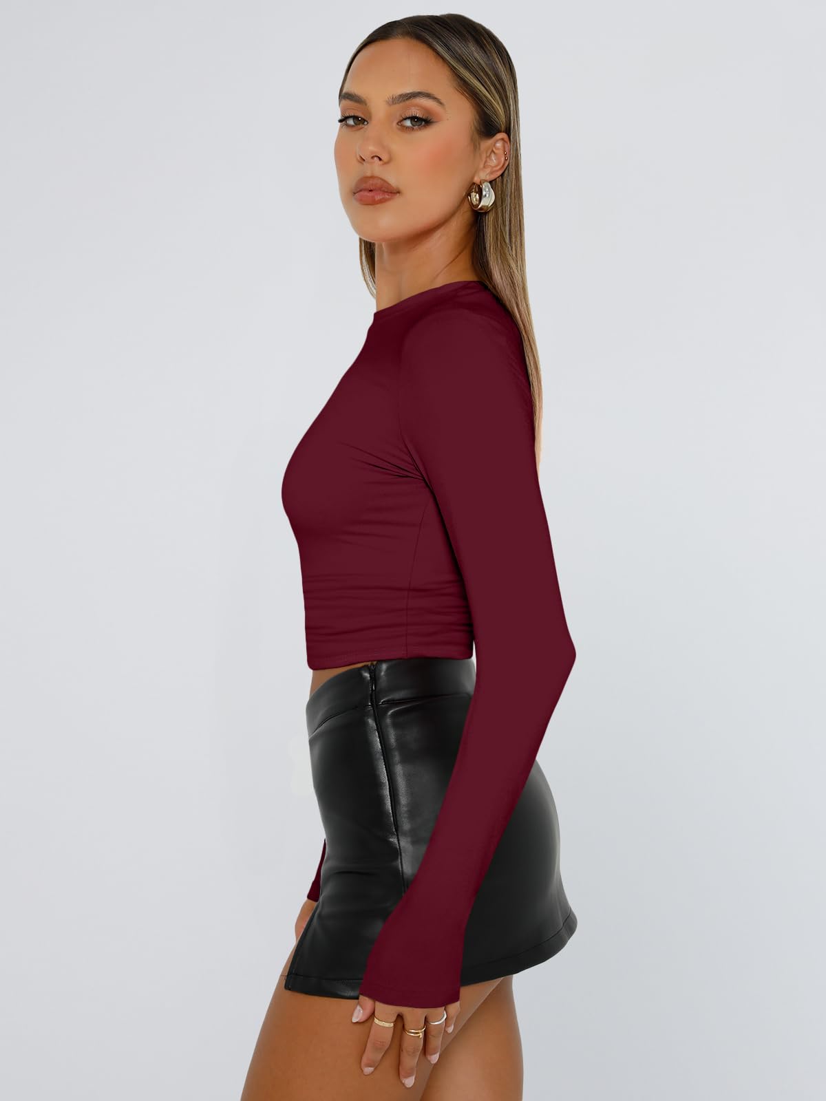 Trendy Queen Womens Long Sleeve Shirts Basic Crop Tops Tight Slim Fit Cute Teen Girls Fall Winter Y2k Clothes