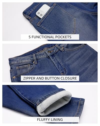 Vetinee Fleece Lined Jeans for Women High Waisted Skinny Winter Warm Slim Fit Thermal Jean Pants Stretchy Denim Jeggings