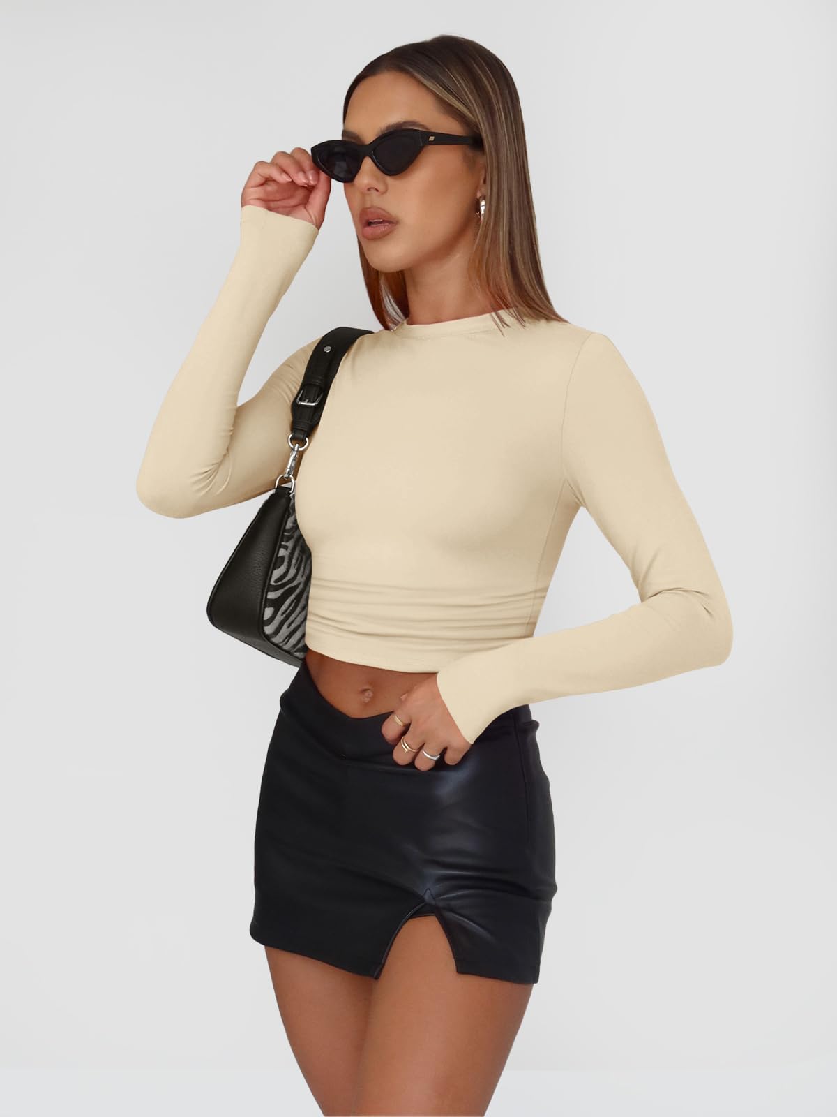 Trendy Queen Womens Long Sleeve Shirts Basic Crop Tops Tight Slim Fit Cute Teen Girls Fall Winter Y2k Clothes