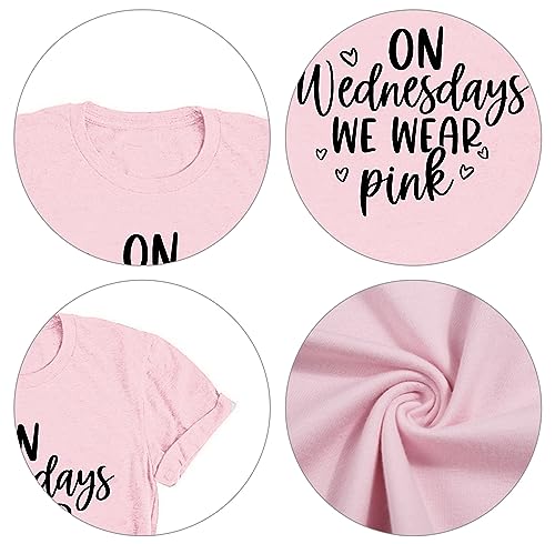 On Wednesday We Wear Pink Shirt Women Breast Cancer T Shirt Short Sleeve Print Tees Gifts for Girls Matching Outfits Top