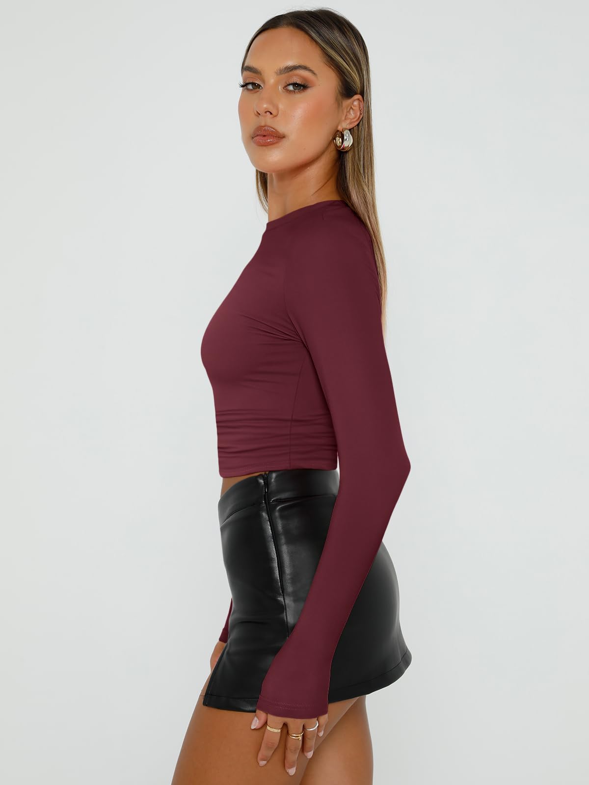 Trendy Queen Womens Long Sleeve Shirts Basic Crop Tops Tight Slim Fit Cute Teen Girls Fall Winter Y2k Clothes