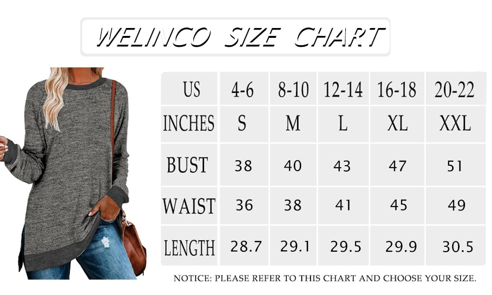Womens Crewneck Pullovers Color Block Long Sleeve Side Split Tunic Tops