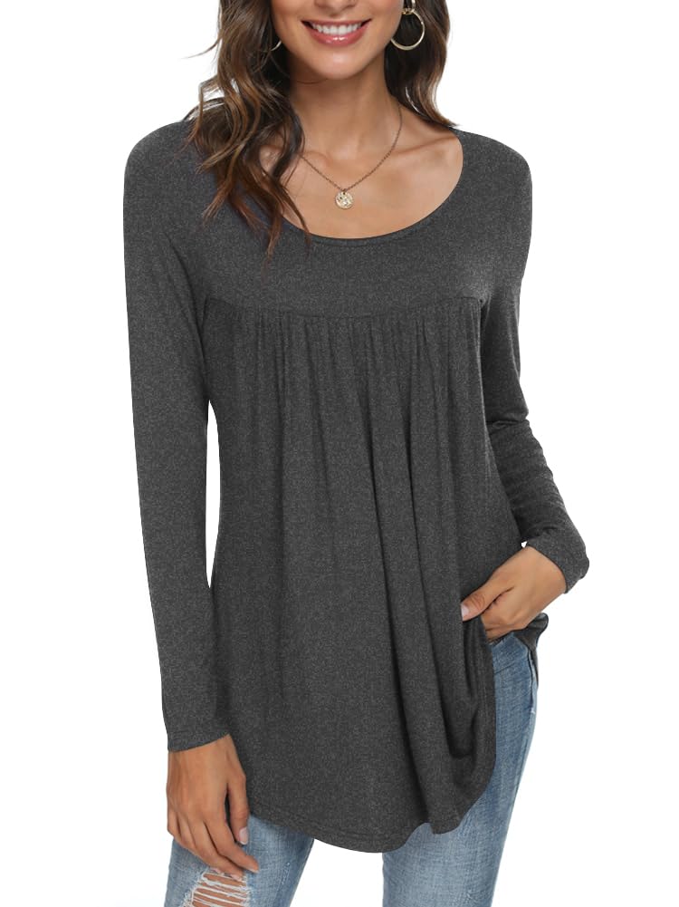 Womens Long Sleeve Loose Fit Tunic Tops Casual Ruffle T Shirt Blouses for Leggings