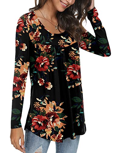 Womens Long Sleeve Loose Fit Tunic Tops Casual Ruffle T Shirt Blouses for Leggings