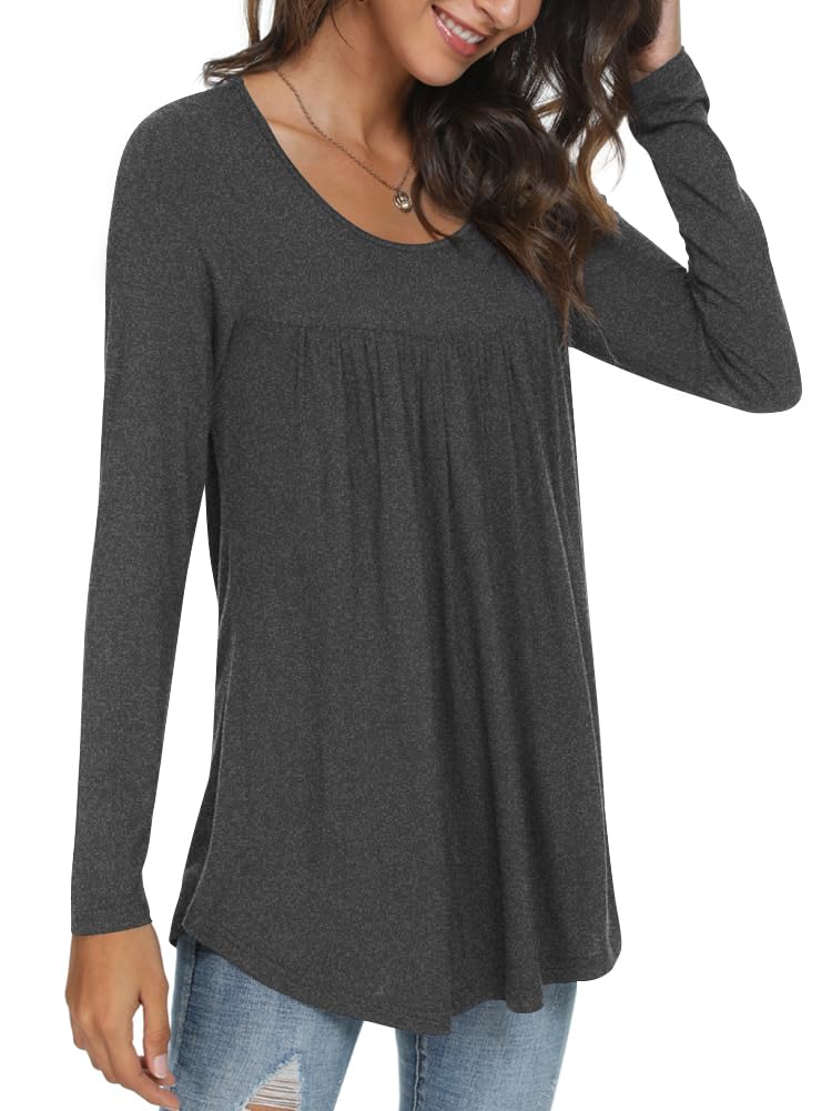 Womens Long Sleeve Loose Fit Tunic Tops Casual Ruffle T Shirt Blouses for Leggings
