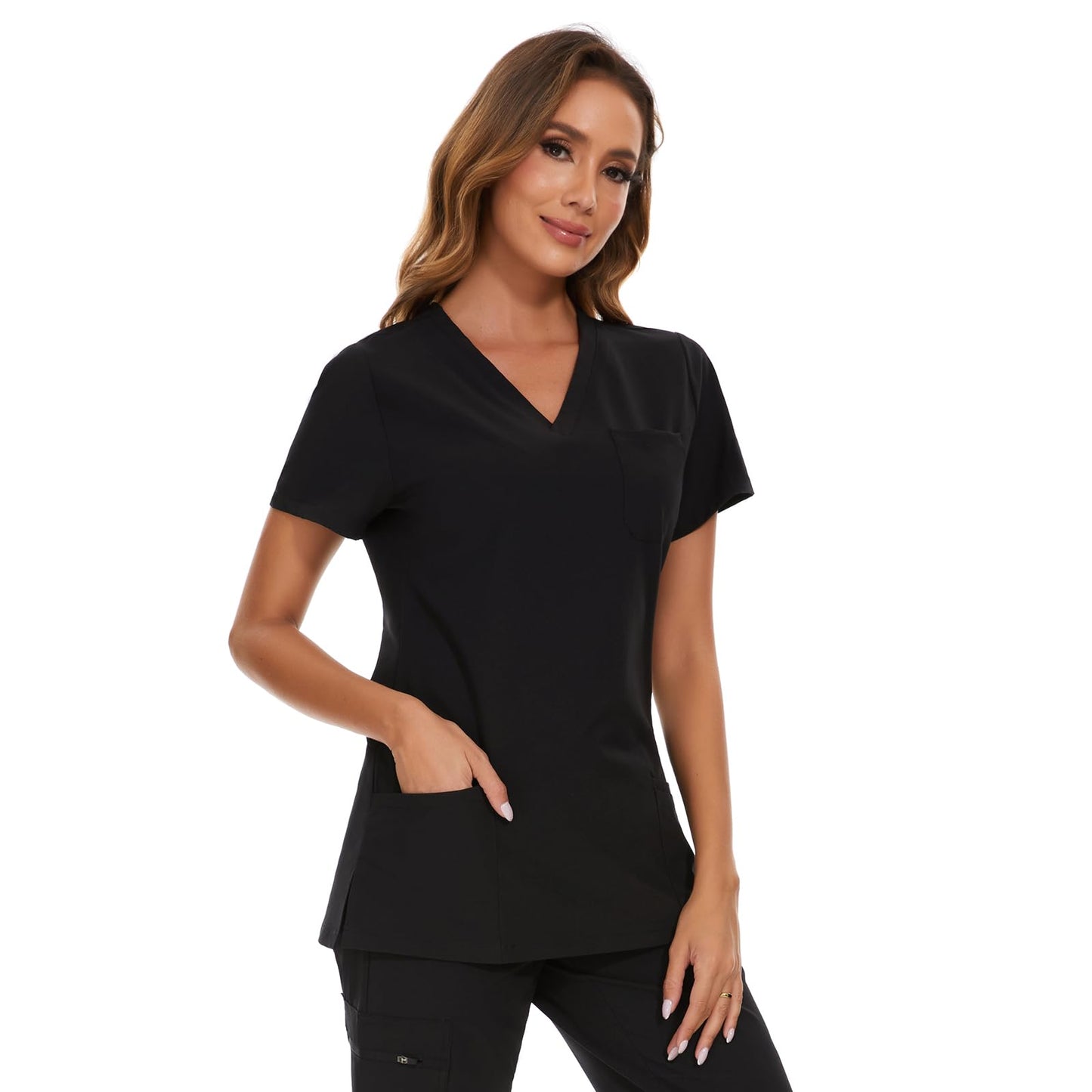 COZYFIT Scrub Tops for Woman - Soft Stretch, V-Neck Top Scrubs with 3 Pockets, Easy Care for Women