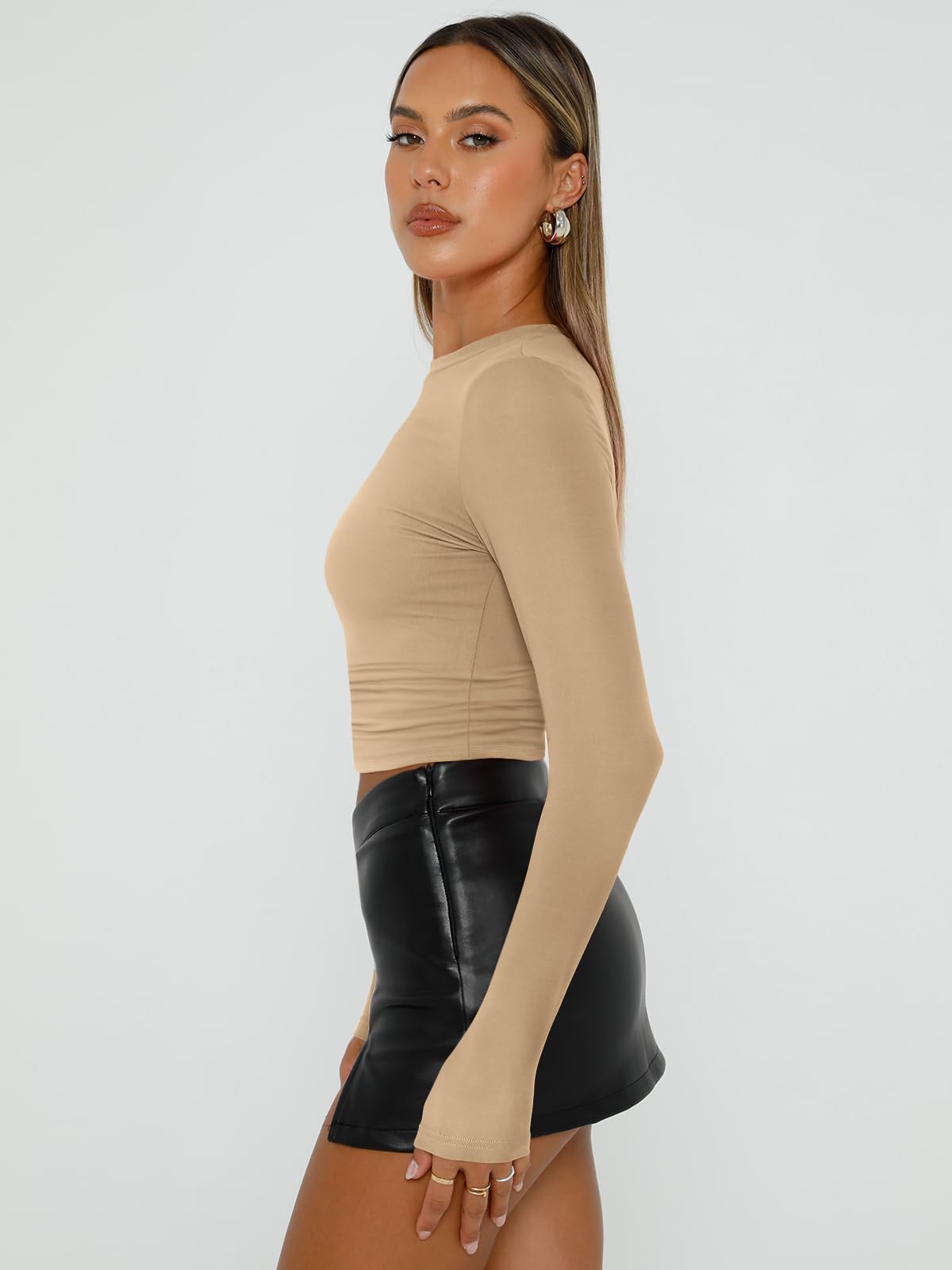 Trendy Queen Womens Long Sleeve Shirts Basic Crop Tops Tight Slim Fit Cute Teen Girls Fall Winter Y2k Clothes
