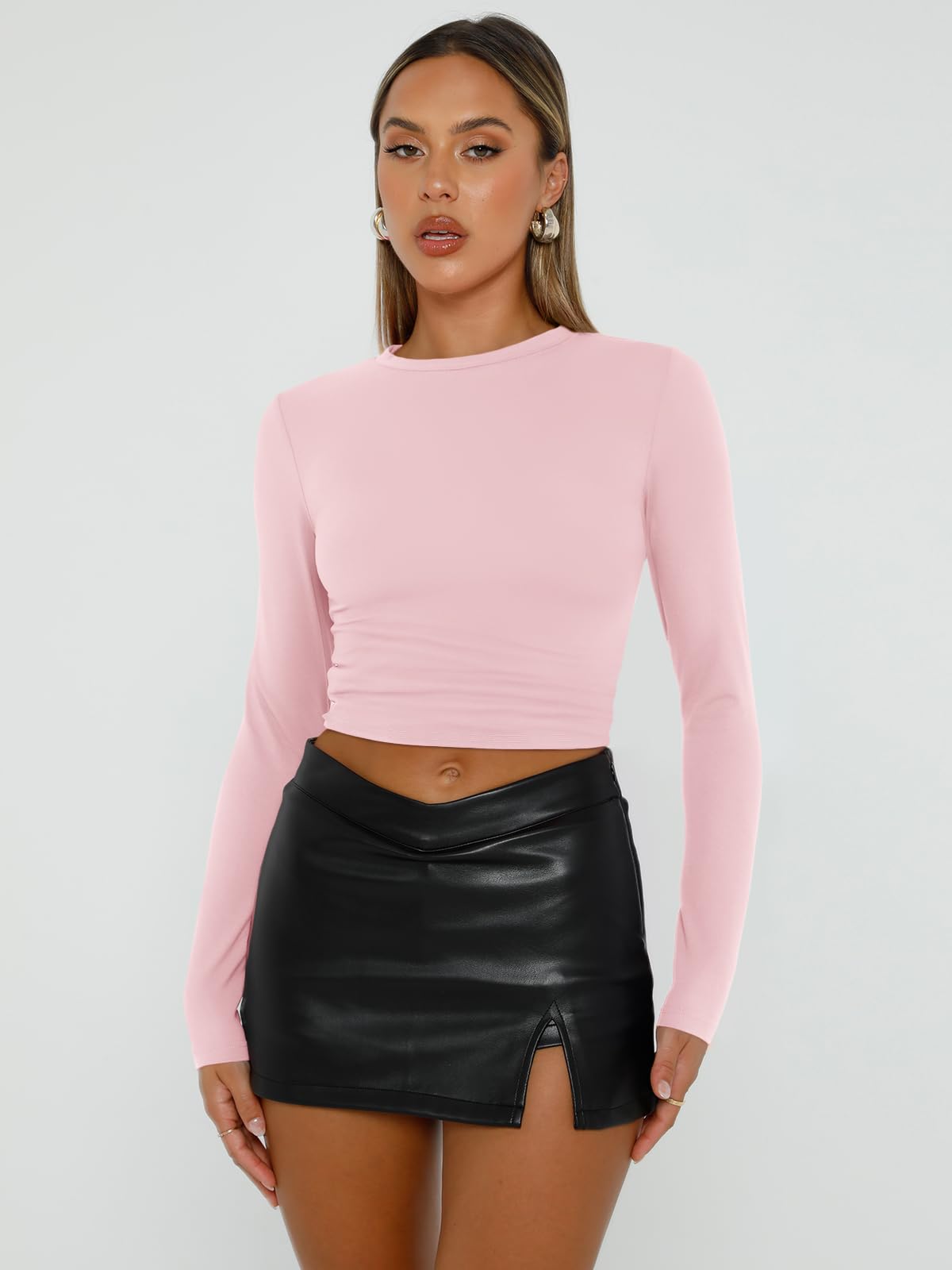 Trendy Queen Womens Long Sleeve Shirts Basic Crop Tops Tight Slim Fit Cute Teen Girls Fall Winter Y2k Clothes