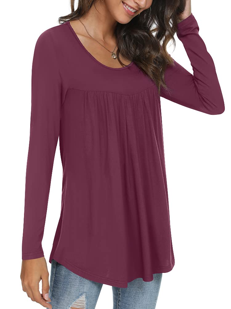 Womens Long Sleeve Loose Fit Tunic Tops Casual Ruffle T Shirt Blouses for Leggings