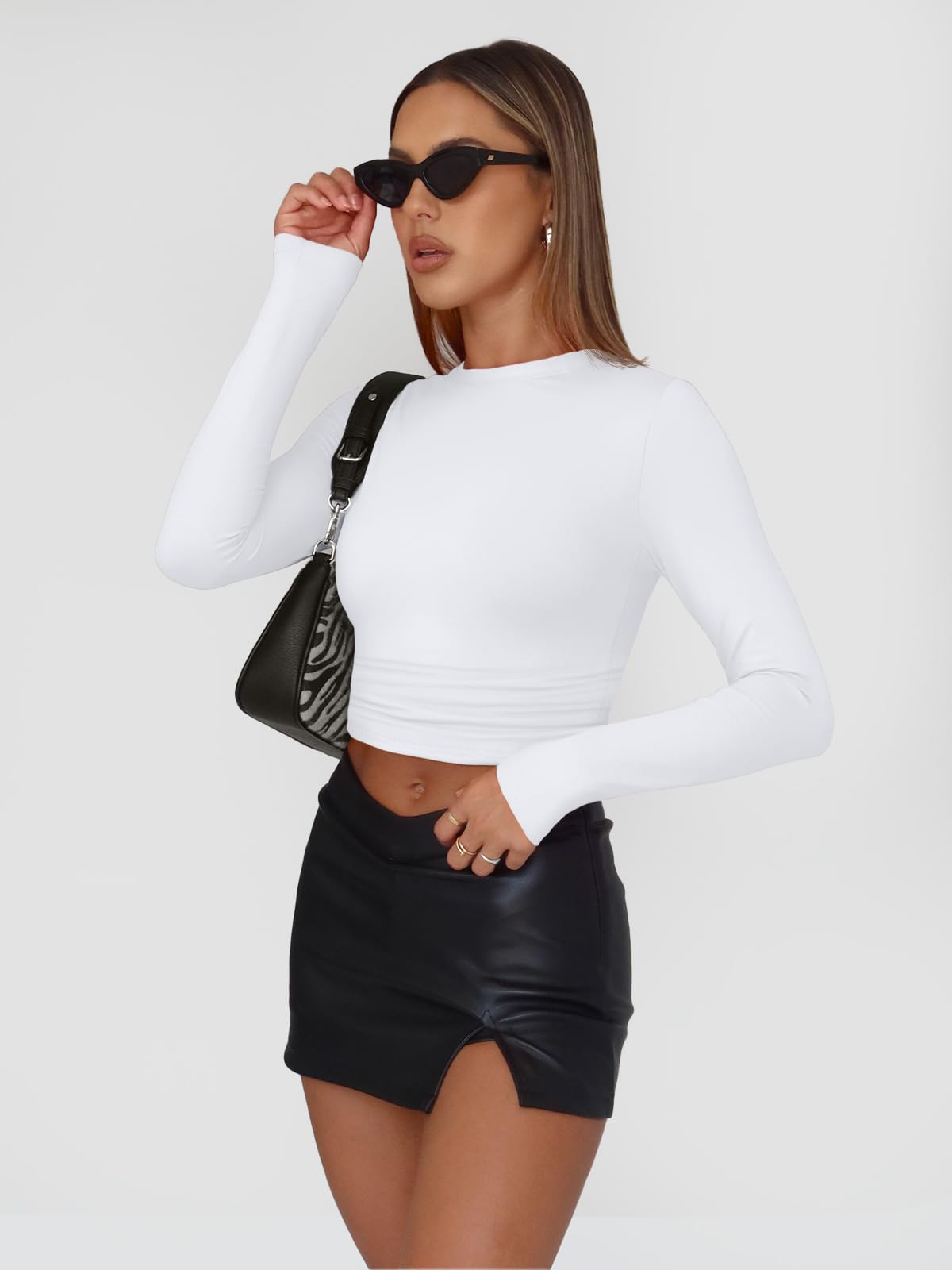 Trendy Queen Womens Long Sleeve Shirts Basic Crop Tops Tight Slim Fit Cute Teen Girls Fall Winter Y2k Clothes