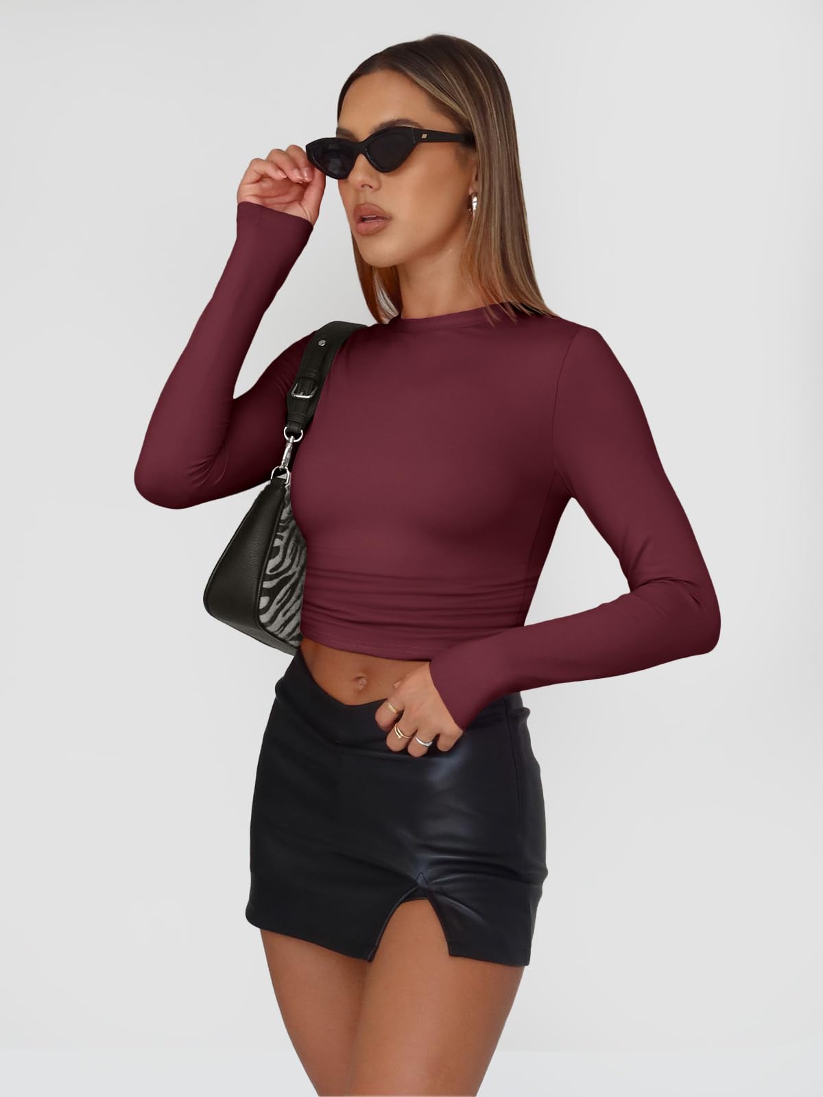 Trendy Queen Womens Long Sleeve Shirts Basic Crop Tops Tight Slim Fit Cute Teen Girls Fall Winter Y2k Clothes