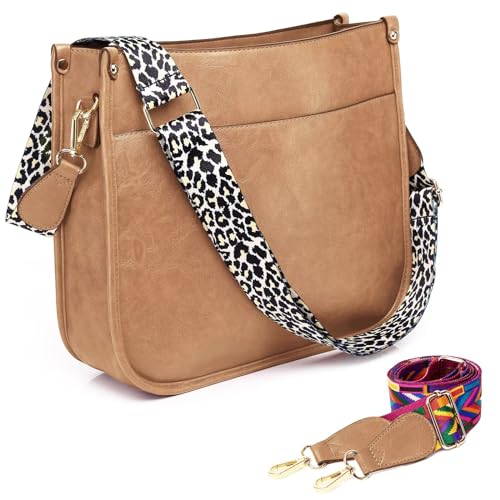 Vegan Leather Crossbody Bags for Women, Crossbody Purse with Guitar Strap Zipped Pockets Handbag