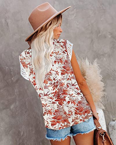 Womens Cap Sleeve Tops 2024 Trendy Floral Print Summer Tops Loose Fit Lace T Shirts Blouses