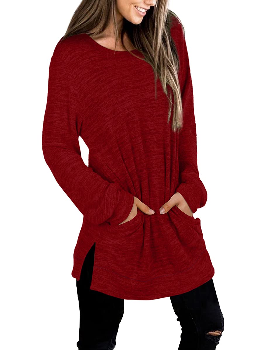 Womens Casual Sweatshirts Long Sleeve Shirts Oversized With Pocket Tunic Tops