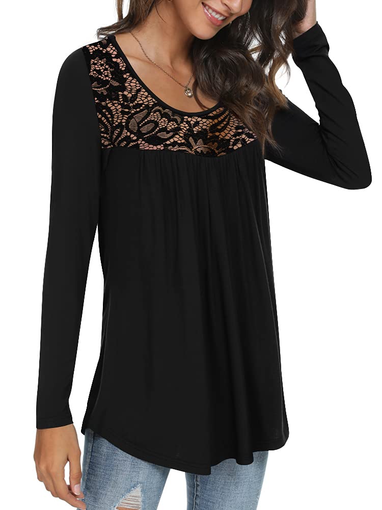 Womens Long Sleeve Loose Fit Tunic Tops Casual Ruffle T Shirt Blouses for Leggings