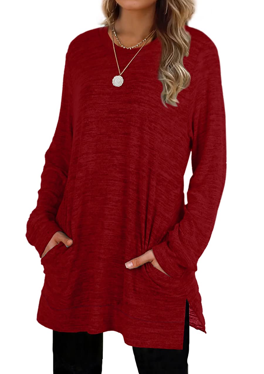 Womens Casual Sweatshirts Long Sleeve Shirts Oversized With Pocket Tunic Tops
