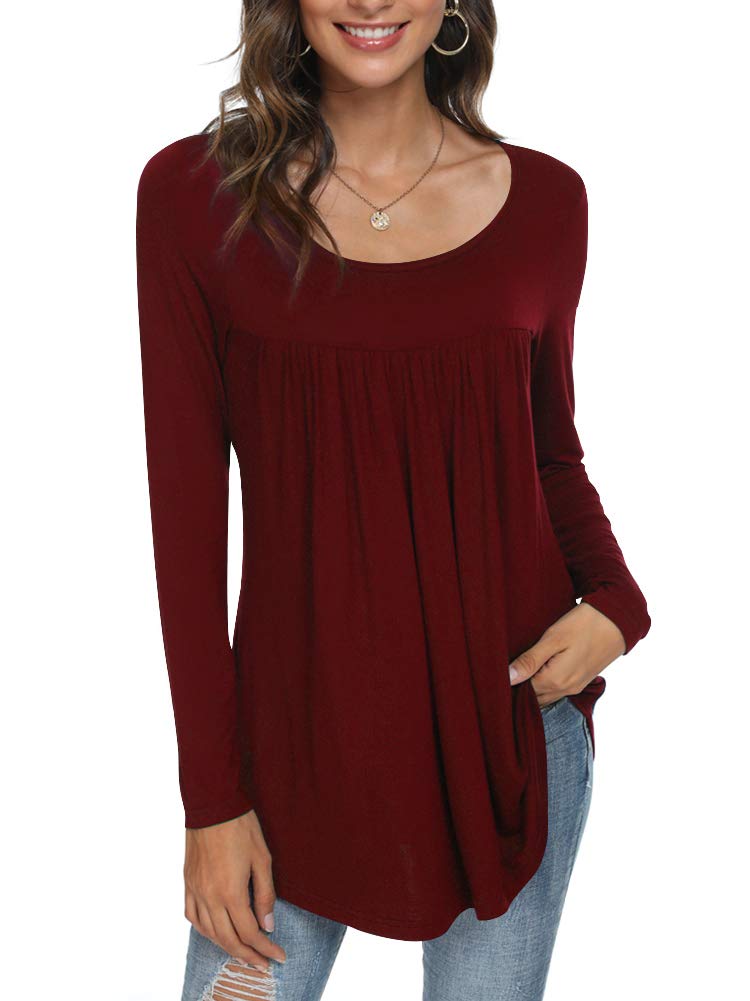 Womens Long Sleeve Loose Fit Tunic Tops Casual Ruffle T Shirt Blouses for Leggings