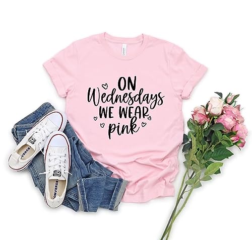 On Wednesday We Wear Pink Shirt Women Breast Cancer T Shirt Short Sleeve Print Tees Gifts for Girls Matching Outfits Top