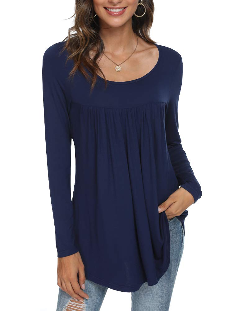 Womens Long Sleeve Loose Fit Tunic Tops Casual Ruffle T Shirt Blouses for Leggings
