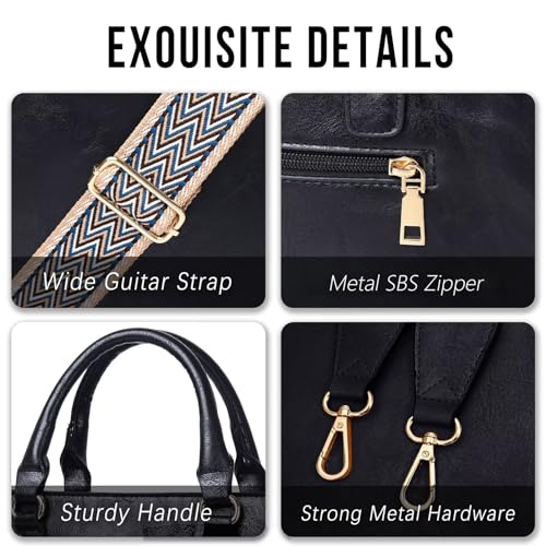 Vegan Leather Crossbody Bags for Women, Crossbody Purse with Guitar Strap Zipped Pockets Handbag