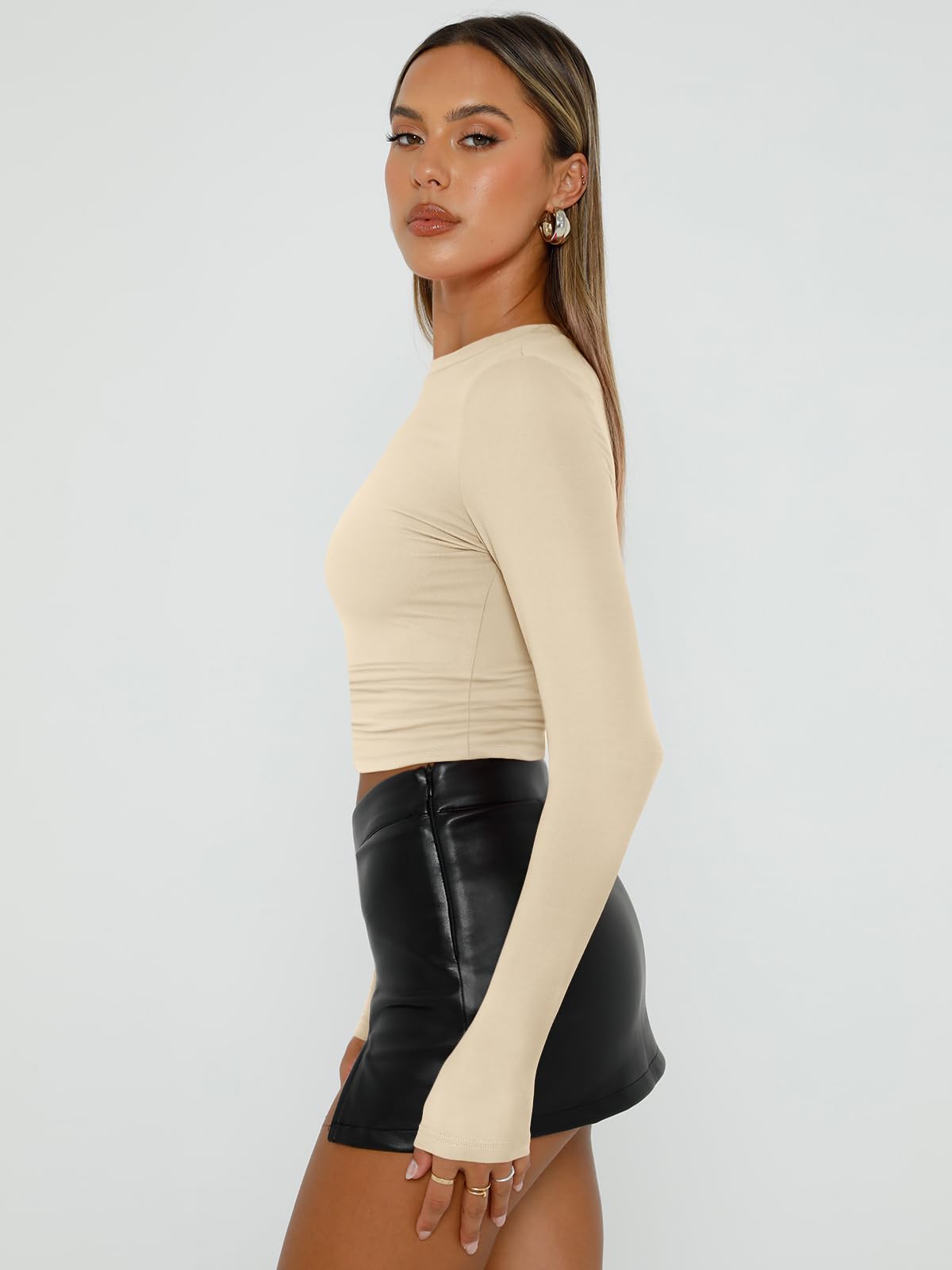 Trendy Queen Womens Long Sleeve Shirts Basic Crop Tops Tight Slim Fit Cute Teen Girls Fall Winter Y2k Clothes