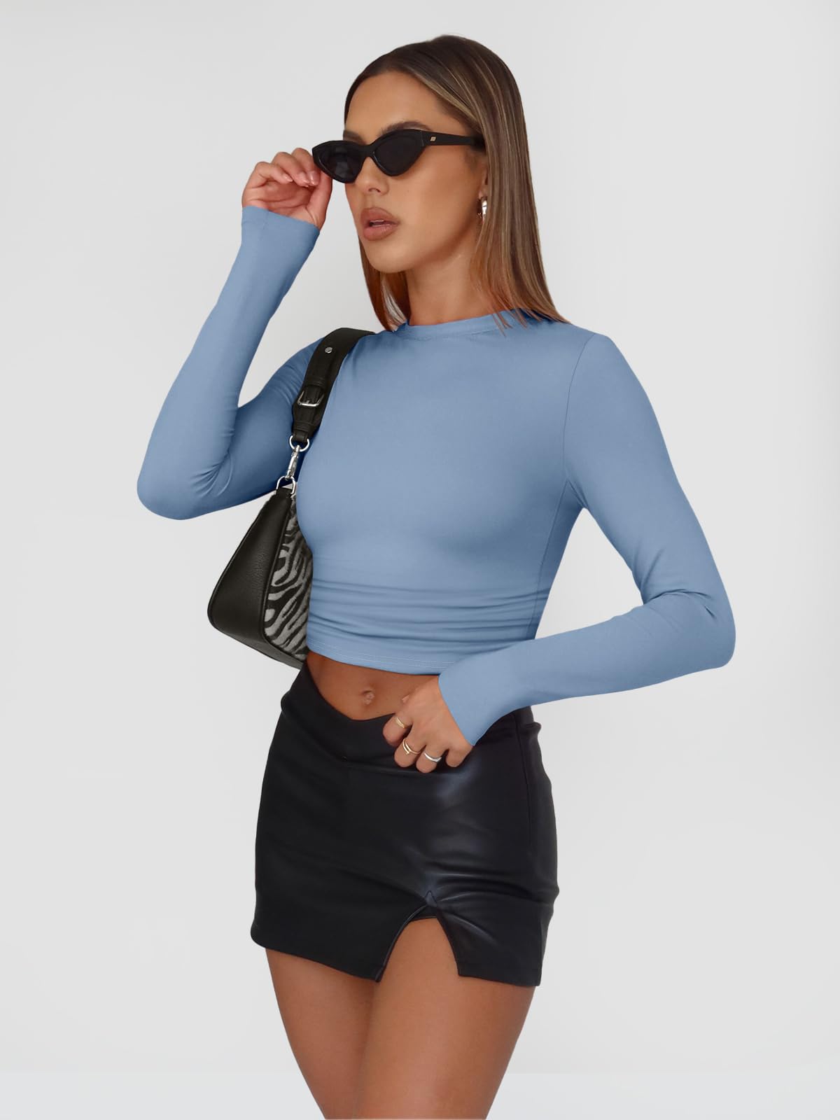 Trendy Queen Womens Long Sleeve Shirts Basic Crop Tops Tight Slim Fit Cute Teen Girls Fall Winter Y2k Clothes