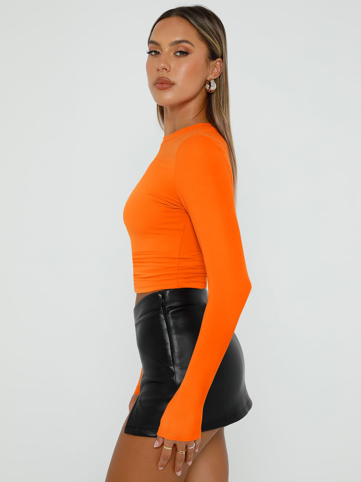 Trendy Queen Womens Long Sleeve Shirts Basic Crop Tops Tight Slim Fit Cute Teen Girls Fall Winter Y2k Clothes