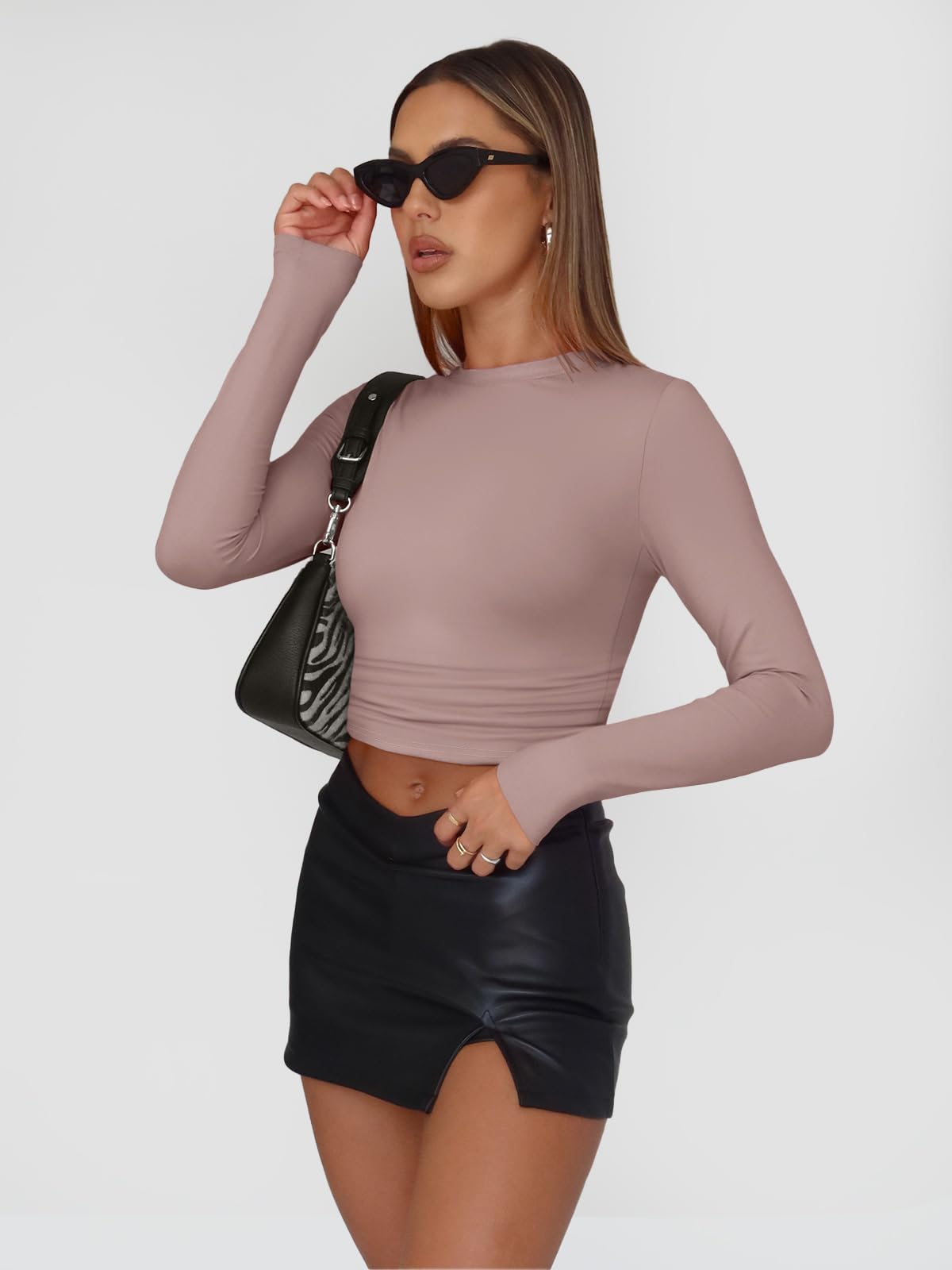 Trendy Queen Womens Long Sleeve Shirts Basic Crop Tops Tight Slim Fit Cute Teen Girls Fall Winter Y2k Clothes