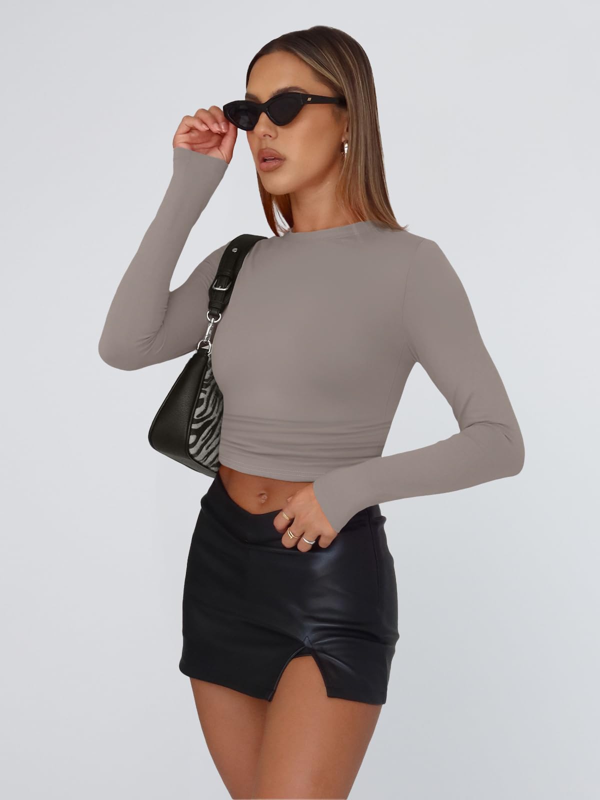 Trendy Queen Womens Long Sleeve Shirts Basic Crop Tops Tight Slim Fit Cute Teen Girls Fall Winter Y2k Clothes